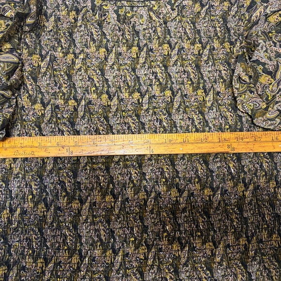 Molly Bracken Multicolor Brown Paisley Ruffle Puff Sleeve Blouse, Stretchy NWOT - Picture 6 of 7